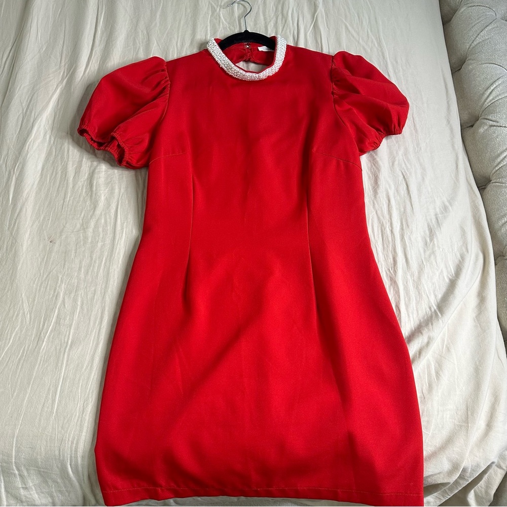 Red pearl neck dress